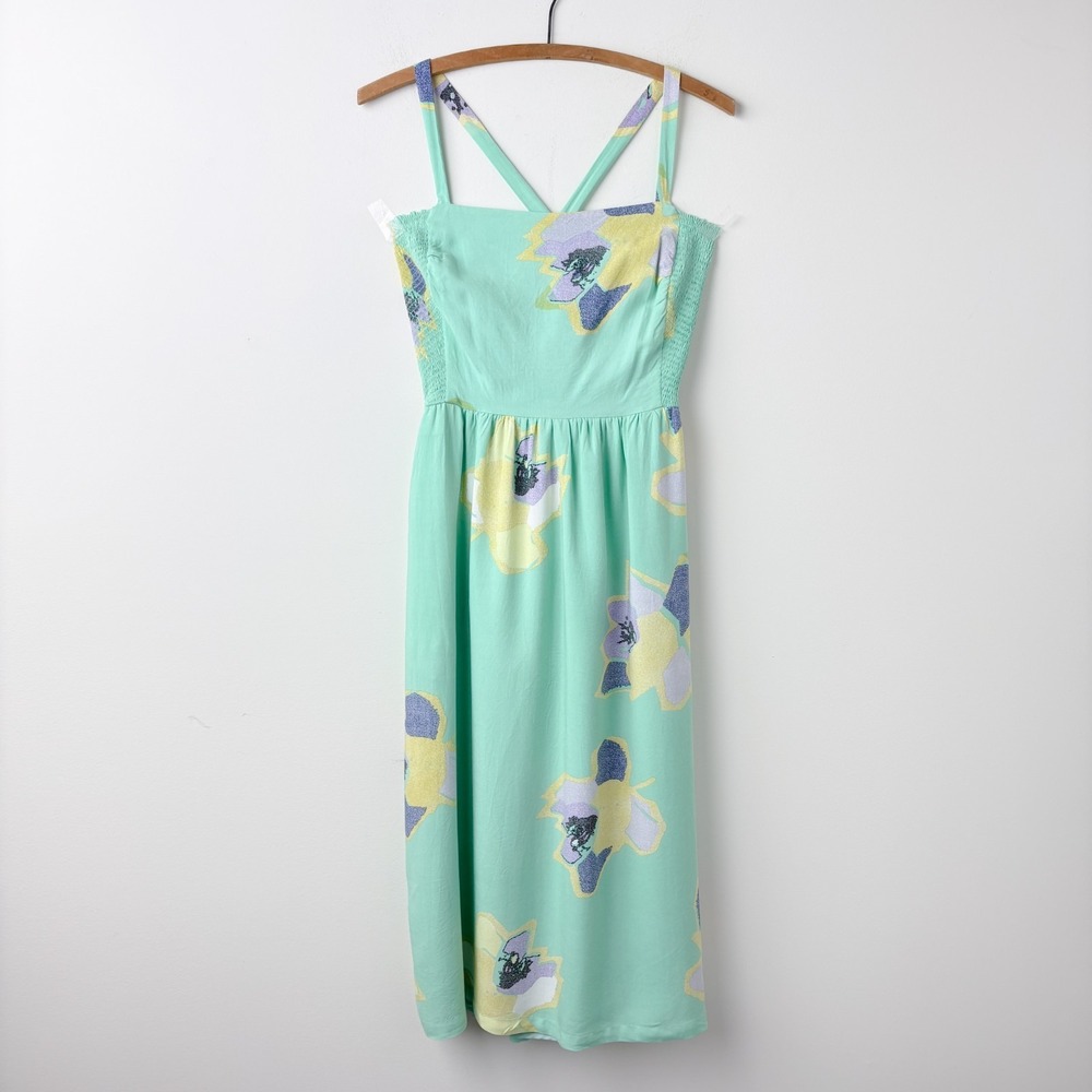 Corey Lynn Calter Anthropologie Sketchbook Floral Midi Dress Medium Mint Green